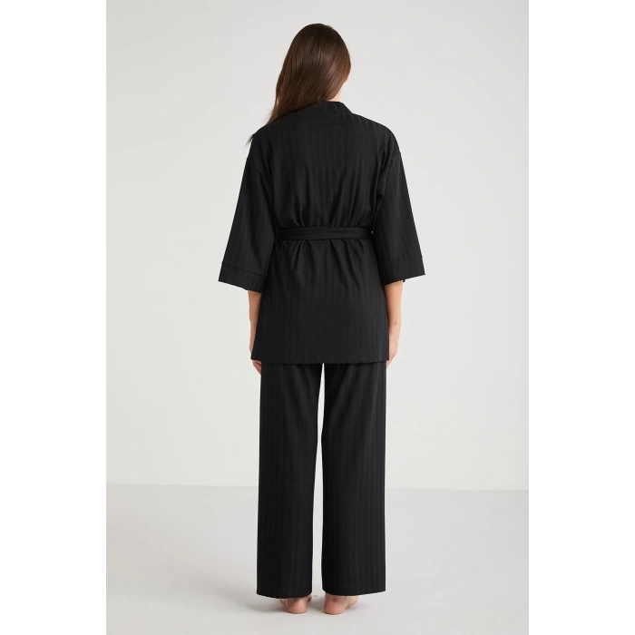 Penye Mood 3lü Kısa Kol Sabahlık Pijama Takımı