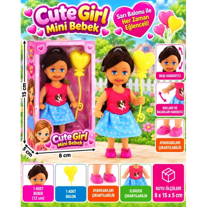 Sarı Balonlu Kumral Mini Bebek