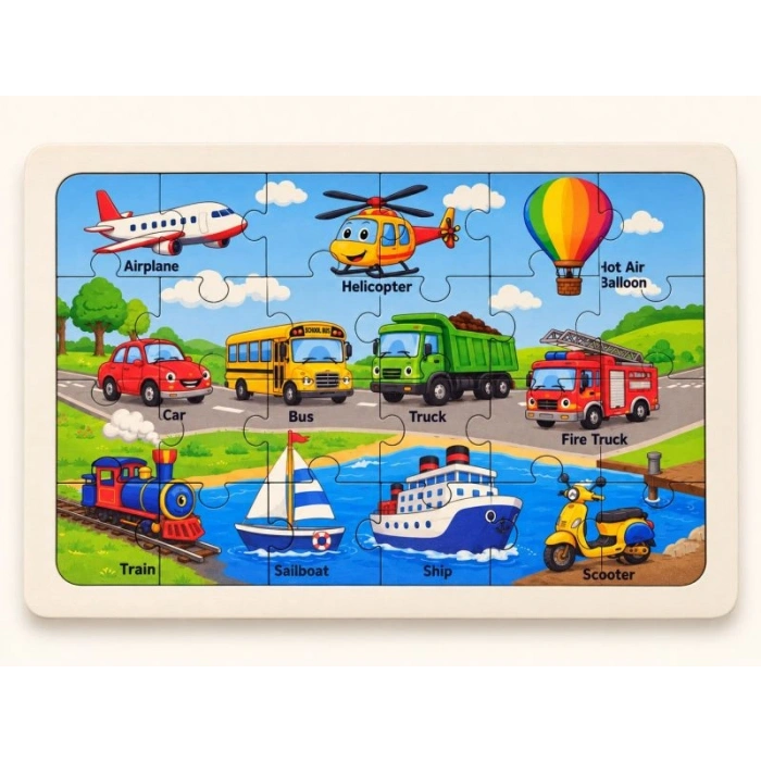 Taşıtlar - 24 Parça Ahşap Puzzle