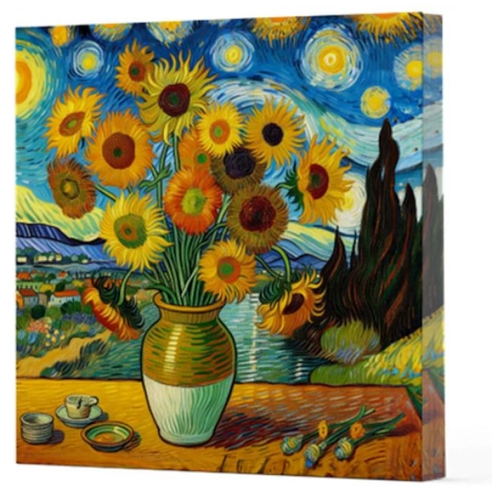 Van Gogh 10 Ayçiçekleri - Çizgisiz Yan Boyamalı Defter