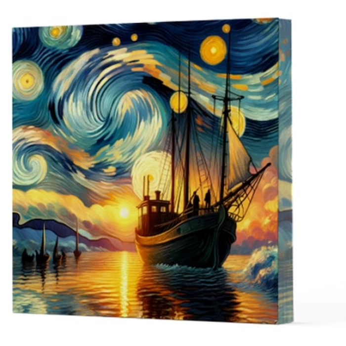 Van Gogh 2 Gemi - Çizgisiz Yan Boyamalı Defter