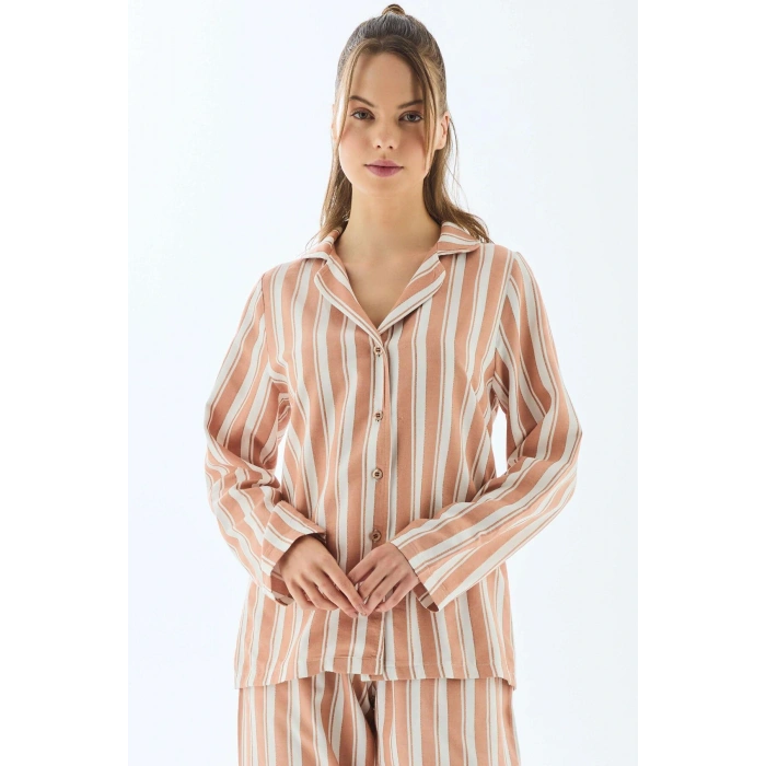 Viscose Çizgili Gömlek Pantolon Pijama Takımı