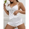Arias Closet Beyaz Dantel İşlemeli İnce Askılı Saten Şortlu Takım