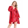 Arias Closet Büyük Beden Kırmızı Kısa İkili Saten Sabahlık Gecelik Takımı
