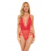 Arias Closet İp Detaylı Dantelli Kırmızı Transparan Fantezi Body