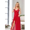 Arias Closet Kırmızı Dantel İşlemeli Yırtmaçlı Fantezi Uzun Gecelik