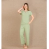 Arias Closet Pamuklu Şık Tasarım Dantel İşlemeli Yeşil Kısa Kol Pijama Takımı