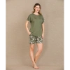 Arias Closet Şık Tasarım Çiçek Desenli Yeşil Şortlu Kısa Kol Viskon Pijama Takımı
