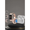 CEYLAN ADAM 3 Kordonlu Pembe Amoled Ekran Akıllı Saat ve Yeni Nesil Pro Kablosuz Bluetooth Kulaklık ANC/ENC