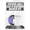 CEYLAN ADAM Akıllı Saat Gümüş Kasa Bluetooth Kulaklık Hediyeli Çok Fonksiyonlu İkili Set