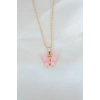 CEYLAN ADAM Gold Kaplama Pembe Sedefli Kelebek Kolye
