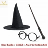 CEYLAN ADAM Harry Potter Tarzı Çocuk Seti (Siyah Keçe Şapka, Asa, Gözlük)