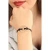CEYLAN ADAM LOVE (Aşık) Siyah Deri İpli Unisex Mood Bileklik