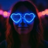 CEYLAN ADAM Mavi LED Işıklı Kalp Gözlük – 3 Modlu Parti &
