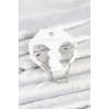 CEYLAN ADAM Pirinç Gümüş Renk Kelebek Model Zincir Bağlantılı Ear Cuff Küpe Seti