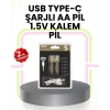 CEYLAN ADAM Tekrar Şarj Edilebilir AA USB Type-C Pil | 1000+ Döngü | 1.5V Sabit Voltaj