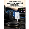 Mey İthalat® 15W Kablosuz Şarj Destekli MagSafe Araç Tutucu Havalandırma Klipsli