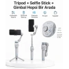 Mey İthalat® 3 Eksen Telefon Gimbal Stabilizer Yapay Zeka Takipli Katlanabilir Dahili Dolgu Işıklı Video Sabitleyici