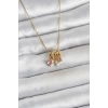 Mey İthalat® 316L Çelik Gold Pembe Zirkon Taşlı Charmlı Kadın Kolye