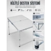 Mey İthalat® 4 Kişilik Katlanabilir Kamp Masası Seti 4 Tabureli 50-65 cm Ayarlanabilir Yükseklik
