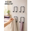 Mey İthalat® 4lü Duvar Tipi Yapışkanlı Askı Pratik Ev ve Banyo Askılık Seti