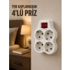 Mey İthalat® 4’lü Priz Çoğaltıcı Açma Kapama Anahtarlı Kablosuz Duvar Tipi Priz Adaptörü