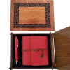 Mey İthalat® Ahşap Kutulu Kırmızı Deri Defter ve Metal Kalem Set