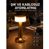 Mey İthalat® Altın Rengi Masa ve Gece Lambası Dokunmatik Şarjlı Masa Lambası