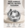 Mey İthalat® Çakmaklı Küllük Paslanmaz Metal Yuvarlak Tasarım
