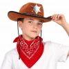Mey İthalat® Çocuk Kovboy Şapka Rozetli Kahverengi & Kırmızı Bandana Fular Seti