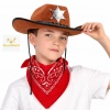 Mey İthalat® Çocuk Kovboy Şapka Rozetli Kahverengi & Kırmızı Bandana Seti
