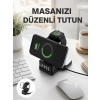 Mey İthalat® Dijital Saatli Kablosuz Şarj İstasyonu – 3’ü 1 Arada Apple Uyumlu Hızlı Şarj ve LED Ekran Yeni Nesil