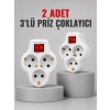 Mey İthalat® Direkt Duvar Prizine Takılan 3’lü Priz Adaptörü Anahtarlı Priz Çoklayıcı 2 Adet