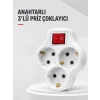 Mey İthalat® Duvar Tipi 3’lü Priz Çoklayıcı Kablosuz Anahtarlı Kompakt Priz Adaptörü