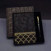 Mey İthalat®  Gold Desen Siyah Deri Defter Kalem Set
