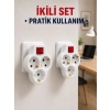 Mey İthalat® Kablosuz 3’lü Priz Çoklayıcı Açma Kapama Anahtarlı Duvar Tipi 2 Adet Set