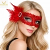 Mey İthalat® Kırmızı Taşlı Venedik Parti Maskesi – Tüylü Payetli