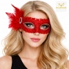 Mey İthalat® Kırmızı Taşlı Venedik Parti Maskesi – Tüylü Payetli
