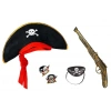 Mey İthalat® Korsan Şapkası + Tabanca + Maske + 2 Adet Yüzük Kostüm Seti Çocuk
