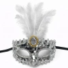 Mey İthalat® Lüks Gümüş Tüylü Taşlı Balo Maskesi