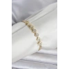 Mey İthalat® Pirinç Gold Renk Yonca Model Zirkon Taşlı Kadın Bileklik