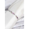 Mey İthalat® Pirinç Gümüş Renk Pembe ve Mor Zirkon Taşlı Çiçek Model Kadın Bileklik