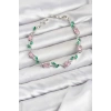 Mey İthalat® Pirinç Gümüş Renk Pembe Zirkon Taşlı Çiçek Model Kadın Bileklik