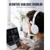 Mey İthalat® RGB Işıklı Mikrofonlu Bluetooth Kulaklık Beyaz Over-Ear Tasarım Type-C Şarjlı
