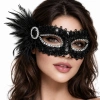 Mey İthalat® Siyah Taşlı Venedik Parti Maskesi – Tüylü Payetli