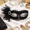 Mey İthalat® Siyah Taşlı Venedik Parti Maskesi – Tüylü Payetli
