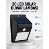 Mey İthalat® Su Geçirmez IP65 20 LED Solar Sensörlü Bahçe ve Veranda Aydınlatma Yeni Nesil