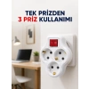 Mey İthalat® Tek Prizi 3’lü Yapan Anahtarlı Priz Adaptörü Topraklı Priz Çoğaltıcı