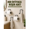 Mey İthalat® Yapışkanlı Banyo Düzenleme Seti 2 Rulo Tutucu 2 Havlu Askılığı 4 Parça