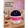 Mey İthalat® Yıldızlı Projeksiyon Gece Lambası Pembe Dekoratif Oda Aydınlatması